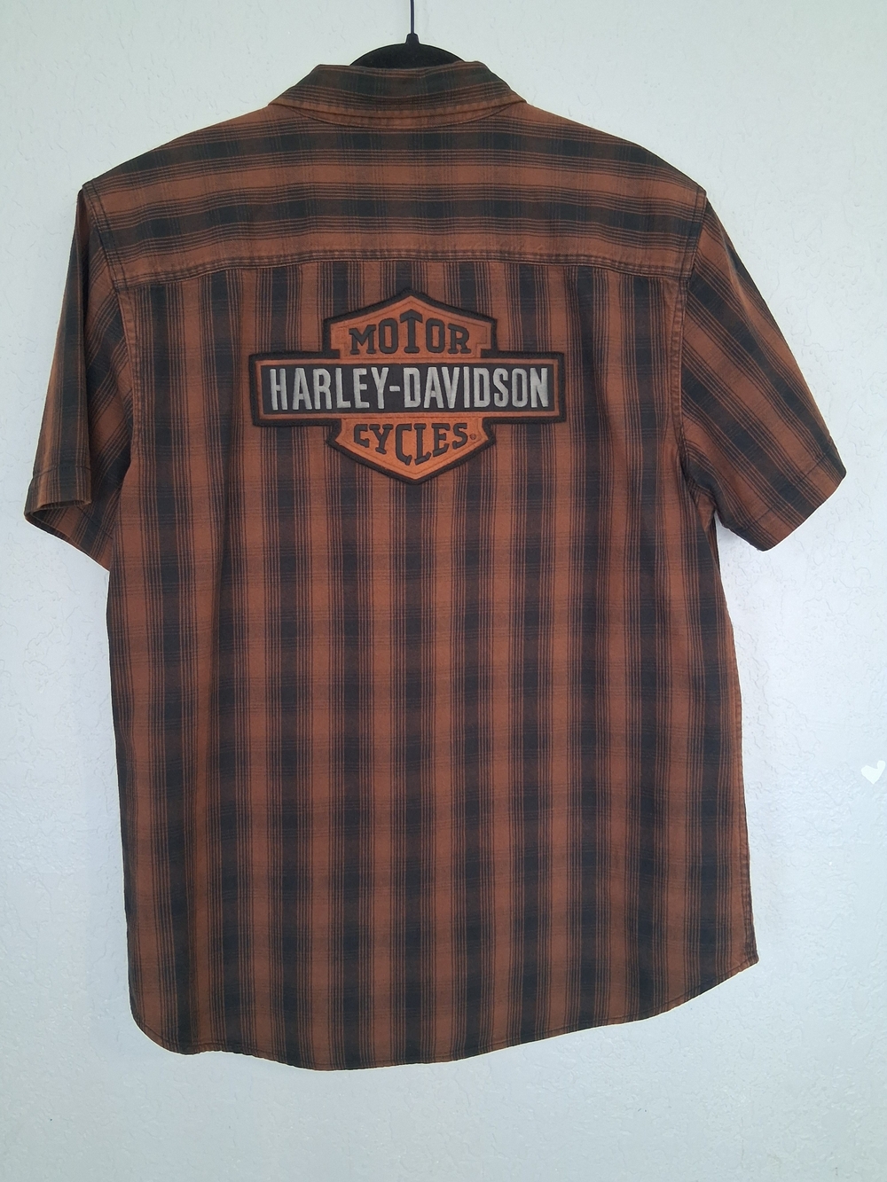 Harley Davidson Mens Brown Plaid Short Sleeve Button Down Shirt Large Embroidery